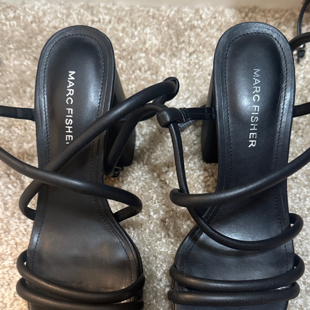 Marc Fisher Black Strappy Block Heel Sandals - Picture 3 of 7